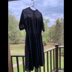 Black Lace and Linen Look Dress